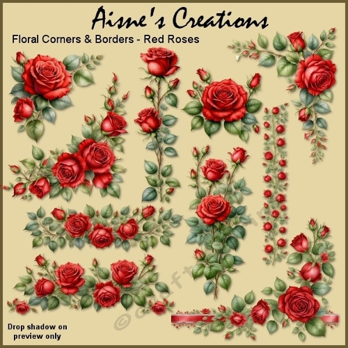 Red Roses Floral Corners & Borders