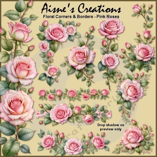 Pink Roses Floral Corners & Borders