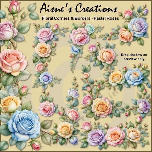 Pastel Roses Floral Corners & Borders