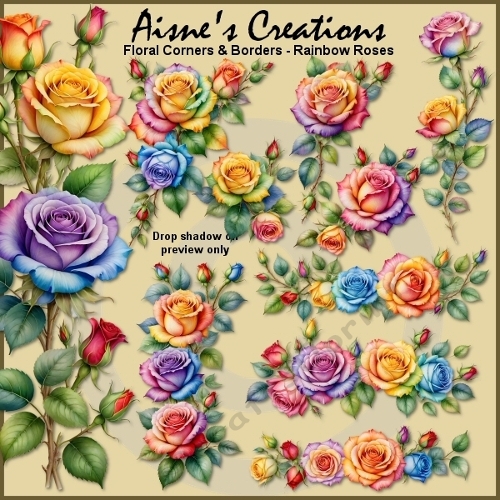 Rainbow Roses Floral Corners & Borders