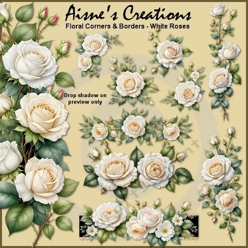 White Roses Floral Corners and Borders