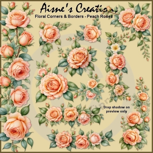 Peach Roses Floral Corners & Borders