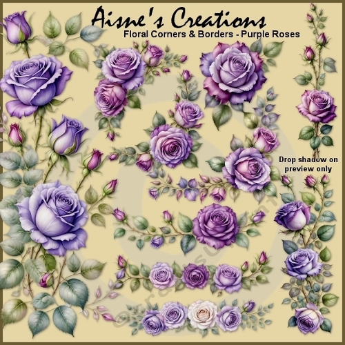 Purple Roses Floral Corners & Borders