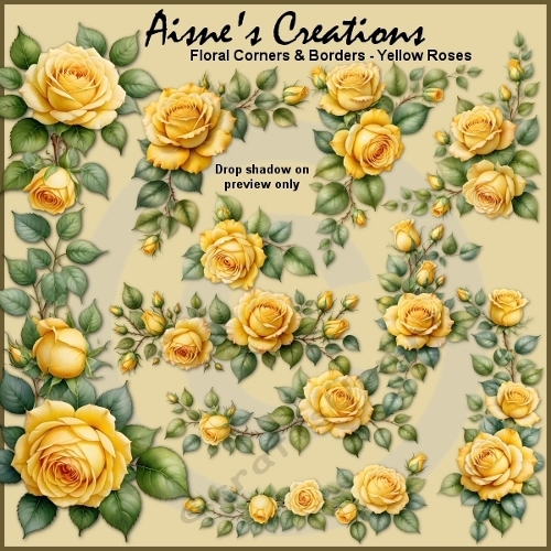 Yellow Roses Floral Corners & Borders