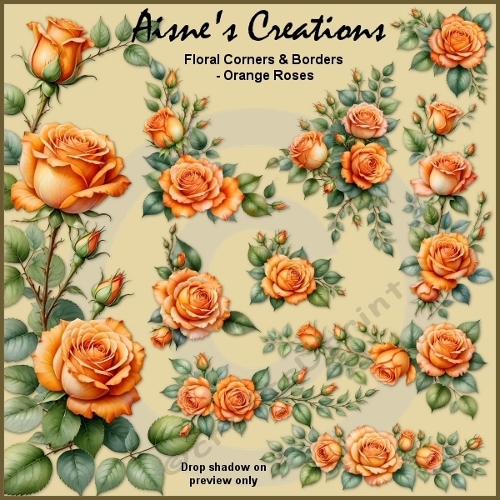 Orange Roses Floral Corners & Borders