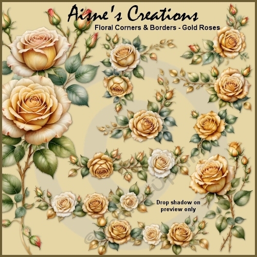Gold Roses Floral Corners & Borders