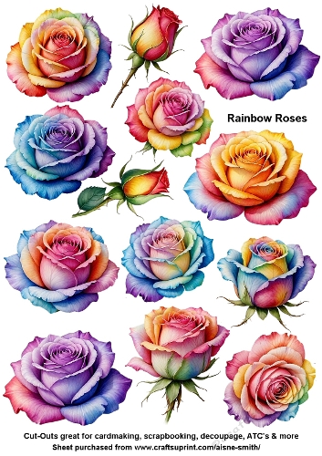 Rainbow Roses Cut-Out Sheet / Fussy Cuts