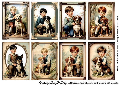 Vintage Boy & Dog Tags / Toppers / ATC cards