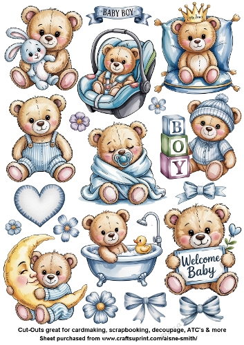 Baby Boy Teddy Bear Fussy cuts / Stickers
