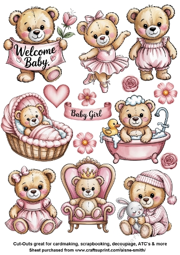 Baby Girl Teddy Bear Fussy cuts / Stickers