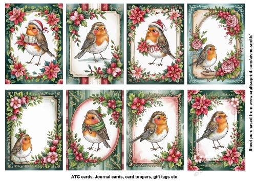 Robin Winter Floral Tags / Toppers