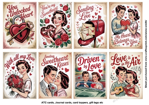 Retro Vintage Romance Toppers / Tags / ATC