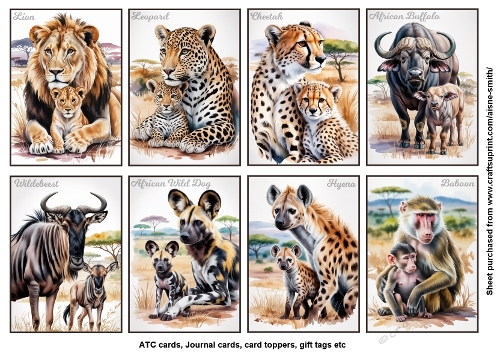 African Animals Toppers / Tags / ATC Cards