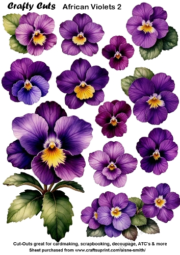 African Violets 2 Fussy Cuts Collage Sheet