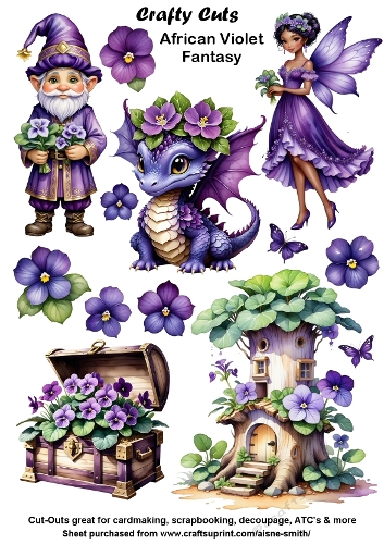 African Violets Fantasy Fussy Cuts Collage Sheet