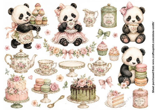 Panda Tea Party Fussy Cuts