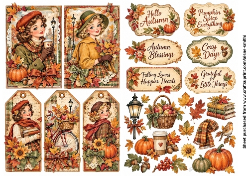 Vintage Autumn Ladies Fussy Cut Ephemera