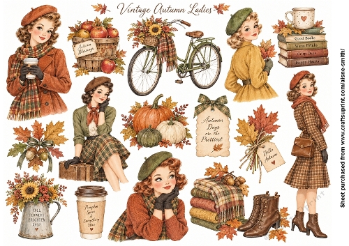 Vintage Autumn Ladies Fussy Cuts