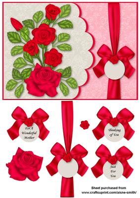 Scalloped Rose Card Front - Red