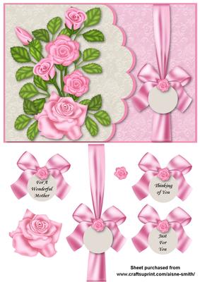 Scalloped Rose Card Front - Pink