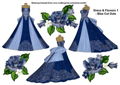 Dress & Flowers 1 - Blue Cut Outs