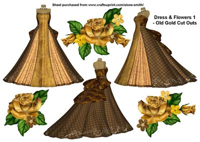 Dress & Flowers 1 - Old Gold Cut Outs