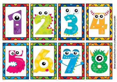 Monster Numbers Tags/notecards