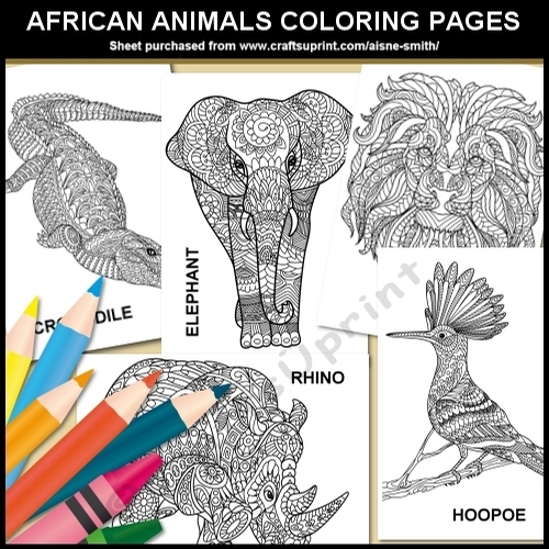 African Animals Zentangle / Colouring Pages