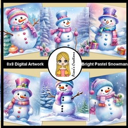 Bright Pastel Snowman Artwork