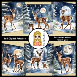 Enchanted Winter Forest Deer Artwork