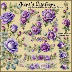 Purple Roses Floral Corners & Borders