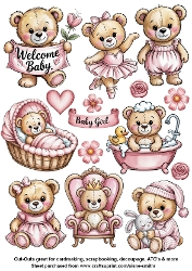 Baby Girl Teddy Bear Fussy cuts / Stickers