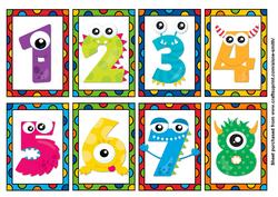 Monster Numbers Tags/notecards