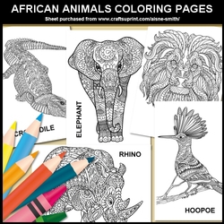 African Animals Zentangle / Colouring Pages