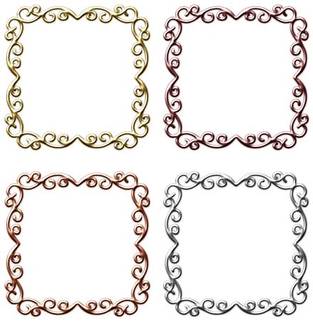 Metallic Ornate Floral Frames Set 6 - Png