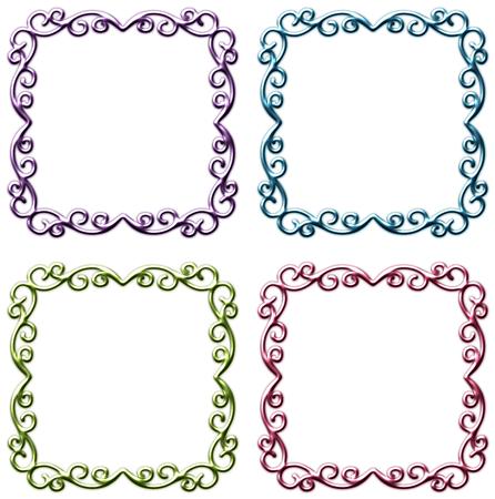 Metallic Ornate Floral Frames Set 7 - Png