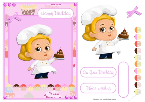 Birthday greeting card with chef and cake