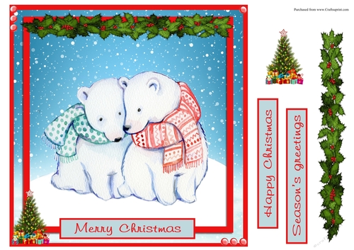 Christmas greeting card with Polar bears