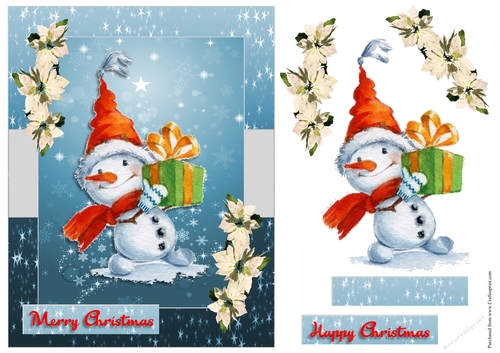 Christmas greeting card with snowman