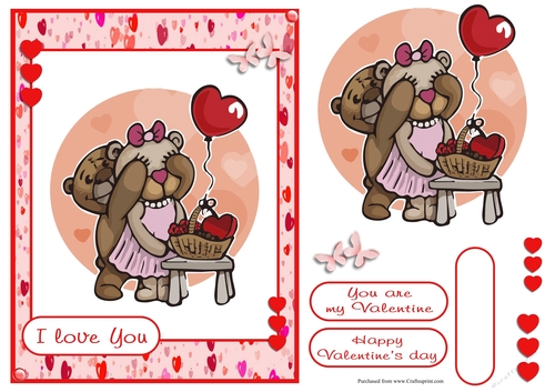 Valentines day greeting card with cute bears
