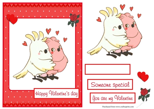 Valentines day greeting card with birds couple
