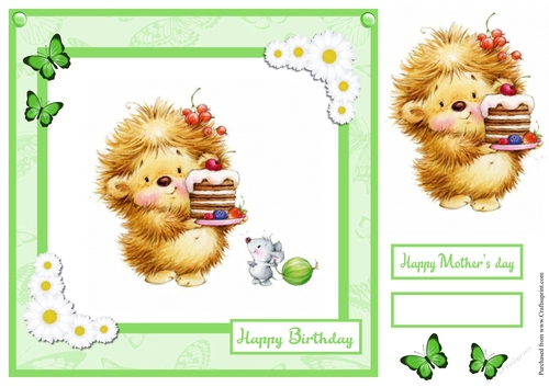 Birthday greeting card with cute hedgehog and mouse