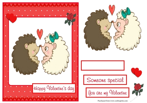 Valentines day greeting card with hedgehogs couple