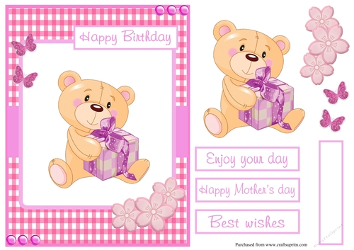 Birthday greeting card with bear and gift