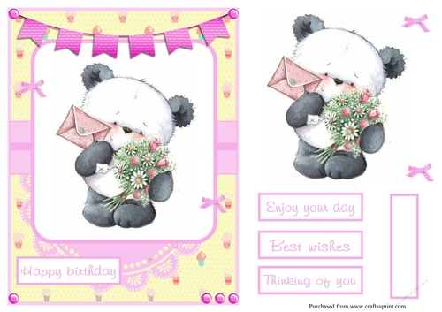 Happy birthday card with Panda and flowers