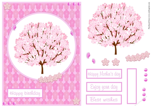 Birthday greeting card with Sakura flowers tree