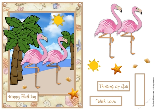 Two flamingos birthday greeting card