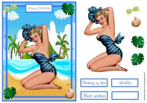 At the beach birthday greeting card