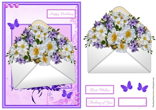 Birthday greeting card with envelope and flowers that pop out