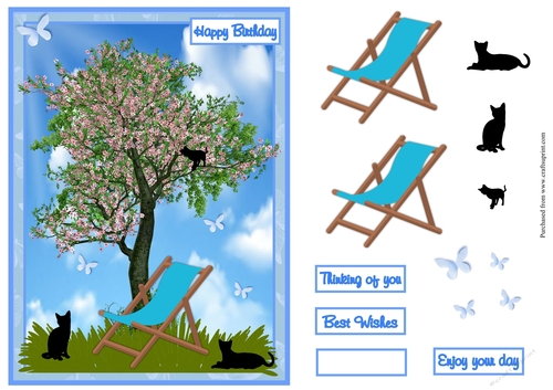 Tree and cats birthday greeting card